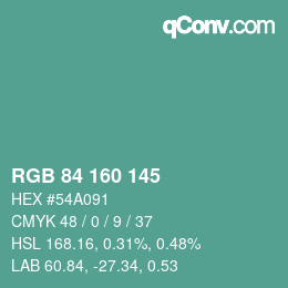 颜色代码: RGB 84 160 145 | qconv.com