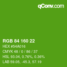 Color code: RGB 84 160 22 | qconv.com