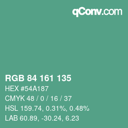 Farbcode: RGB 84 161 135 | qconv.com