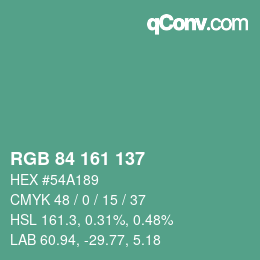颜色代码: RGB 84 161 137 | qconv.com