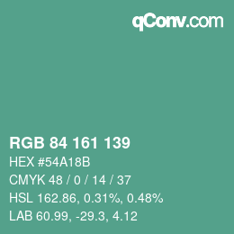 颜色代码: RGB 84 161 139 | qconv.com