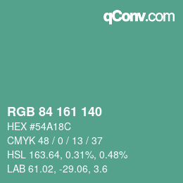 カラーコード: RGB 84 161 140 | qconv.com