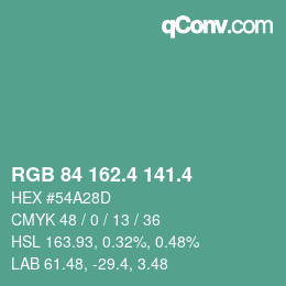 カラーコード: RGB 84 162.4 141.4 | qconv.com