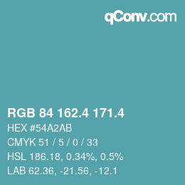 カラーコード: RGB 84 162.4 171.4 | qconv.com