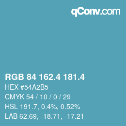 カラーコード: RGB 84 162.4 181.4 | qconv.com