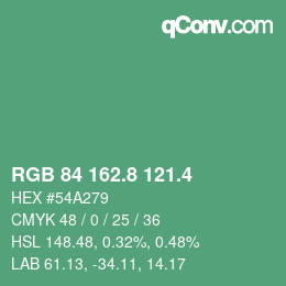 カラーコード: RGB 84 162.8 121.4 | qconv.com