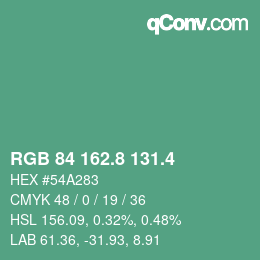 カラーコード: RGB 84 162.8 131.4 | qconv.com