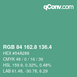 カラーコード: RGB 84 162.8 136.4 | qconv.com