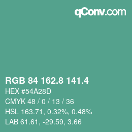 カラーコード: RGB 84 162.8 141.4 | qconv.com