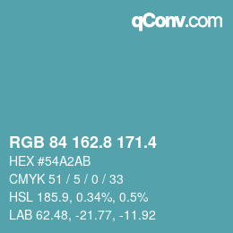 カラーコード: RGB 84 162.8 171.4 | qconv.com
