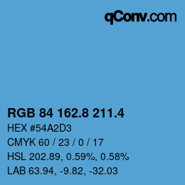 カラーコード: RGB 84 162.8 211.4 | qconv.com