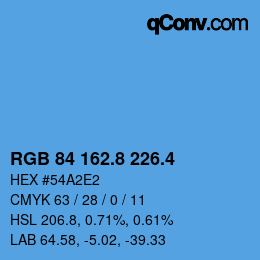 カラーコード: RGB 84 162.8 226.4 | qconv.com