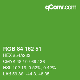 Color code: RGB 84 162 51 | qconv.com