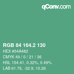 カラーコード: RGB 84 164.2 130 | qconv.com