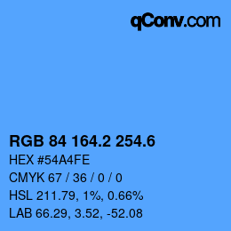 カラーコード: RGB 84 164.2 254.6 | qconv.com