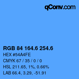 カラーコード: RGB 84 164.6 254.6 | qconv.com