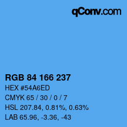 Color code: RGB 84 166 237 | qconv.com