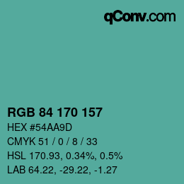 Color code: RGB 84 170 157 | qconv.com