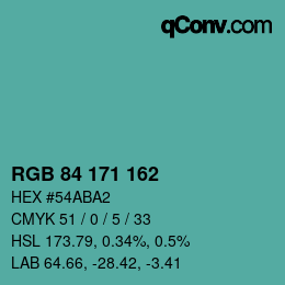 Color code: RGB 84 171 162 | qconv.com