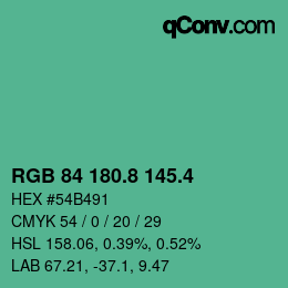 カラーコード: RGB 84 180.8 145.4 | qconv.com