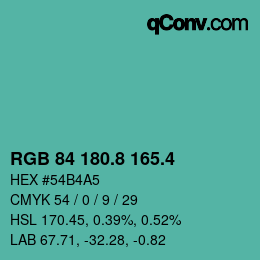 カラーコード: RGB 84 180.8 165.4 | qconv.com