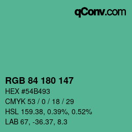 Color code: RGB 84 180 147 | qconv.com