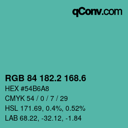 カラーコード: RGB 84 182.2 168.6 | qconv.com