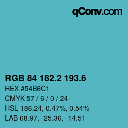 カラーコード: RGB 84 182.2 193.6 | qconv.com