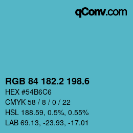 カラーコード: RGB 84 182.2 198.6 | qconv.com