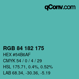 Farbcode: RGB 84 182 175 | qconv.com