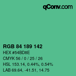 Color code: RGB 84 189 142 | qconv.com
