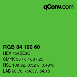 颜色代码: RGB 84 190 60 | qconv.com