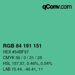 Farbcode: RGB 84 191 151 | qconv.com