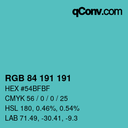 颜色代码: RGB 84 191 191 | qconv.com