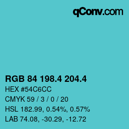 カラーコード: RGB 84 198.4 204.4 | qconv.com