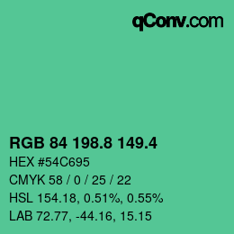 カラーコード: RGB 84 198.8 149.4 | qconv.com