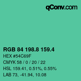 カラーコード: RGB 84 198.8 159.4 | qconv.com