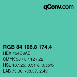 カラーコード: RGB 84 198.8 174.4 | qconv.com