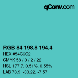 カラーコード: RGB 84 198.8 194.4 | qconv.com