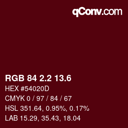 カラーコード: RGB 84 2.2 13.6 | qconv.com