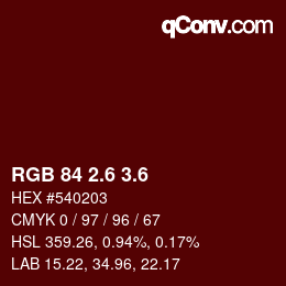 カラーコード: RGB 84 2.6 3.6 | qconv.com