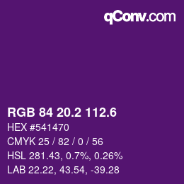 カラーコード: RGB 84 20.2 112.6 | qconv.com