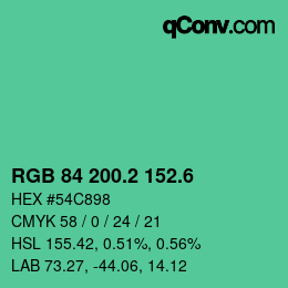 カラーコード: RGB 84 200.2 152.6 | qconv.com