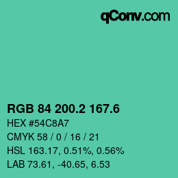 カラーコード: RGB 84 200.2 167.6 | qconv.com