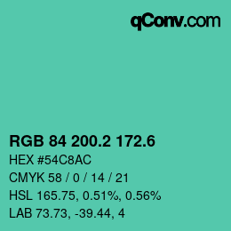 カラーコード: RGB 84 200.2 172.6 | qconv.com