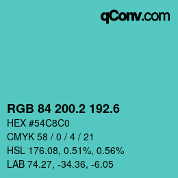 カラーコード: RGB 84 200.2 192.6 | qconv.com
