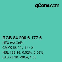 カラーコード: RGB 84 200.6 177.6 | qconv.com