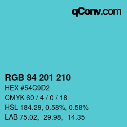 カラーコード: RGB 84 201 210 | qconv.com