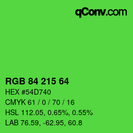 カラーコード: RGB 84 215 64 | qconv.com