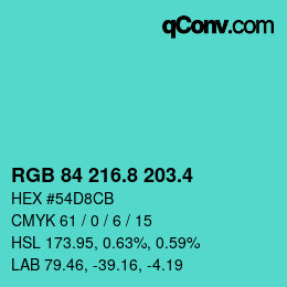 カラーコード: RGB 84 216.8 203.4 | qconv.com